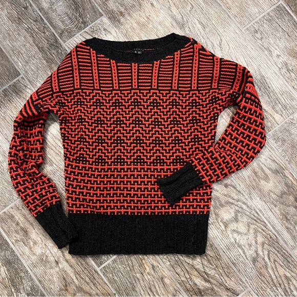 Theory Sweaters - Theory 100% Wool Fretta Loryelle Sweater, Red & Black Geometric Print, Women’s M